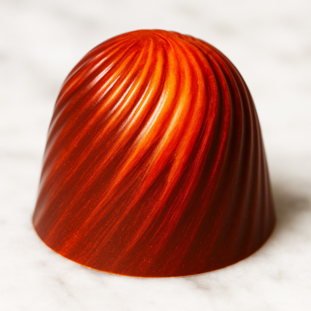 Bombón de chocolate Fuego Patagónico con naranja y jengibre